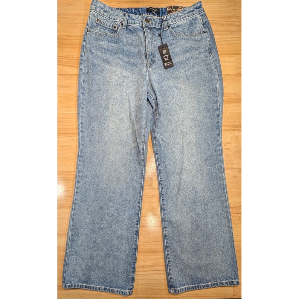 Ed Hardy Women's Wide Leg Denim Jeans‎ Light Wash Cotton WEHD8100-3 Size 34 NEW